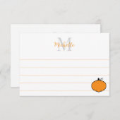 Cute Pumpkin Drawing Custom Monogram Lined Notitiekaartje (Voorkant / Achterkant)