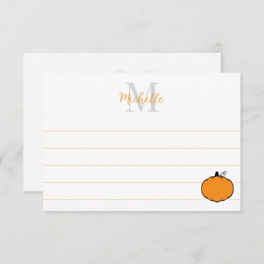Cute Pumpkin Drawing Custom Monogram Lined Notitiekaartje (Voorkant / Achterkant)