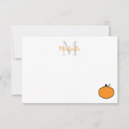 Cute Pumpkin Drawing Custom Monogram Notitiekaartje