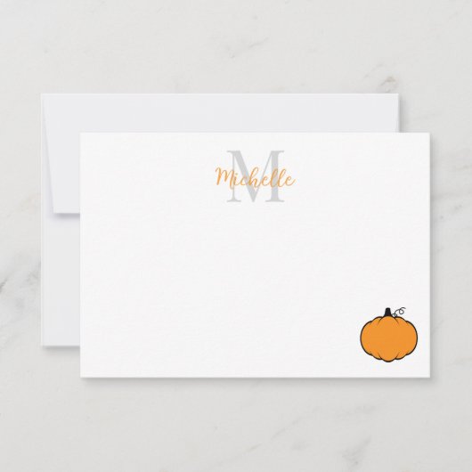 Cute Pumpkin Drawing Custom Monogram Notitiekaartje (Voorkant)