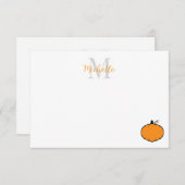 Cute Pumpkin Drawing Custom Monogram Notitiekaartje (Voorkant / Achterkant)