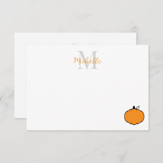 Cute Pumpkin Drawing Personalized Monogram Notitiekaartje (Voorkant / Achterkant)