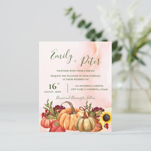 Cute Pumpkin Floral Autumn Leaves Fall Wedding (Staand voorkant)