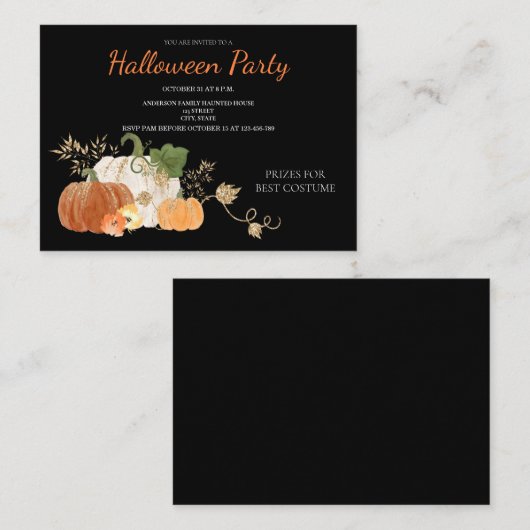 Cute Pumpkin Floral Halloween Party Invitation Notitiekaartje (Voorkant / Achterkant)