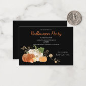 Cute Pumpkin Floral Halloween Party Invitation Notitiekaartje (Voorkant / Achterkant in situ)