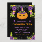 Cute Pumpkin Floral Halloween Party Kaart (Voorkant / Achterkant)