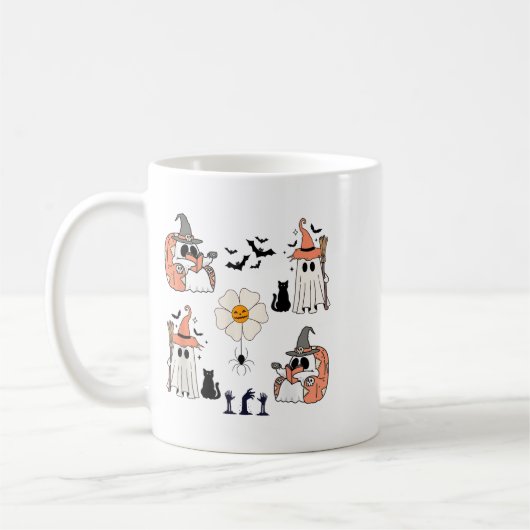 Cute Pumpkin Ghost Boo Cat Bats Pattern Halloween  Koffiemok (Links)