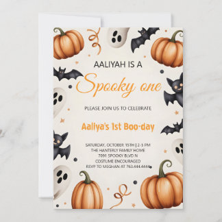 Cute Pumpkin & Ghost Halloween Birthday Invitation Kaart
