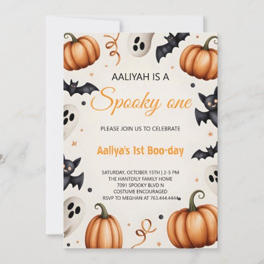 Cute Pumpkin & Ghost Halloween Birthday Invitation Kaart (Voorkant)
