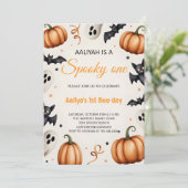 Cute Pumpkin & Ghost Halloween Birthday Invitation Kaart (Staand voorkant)