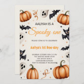 Cute Pumpkin & Ghost Halloween Birthday Invitation Kaart (Voorkant / Achterkant)