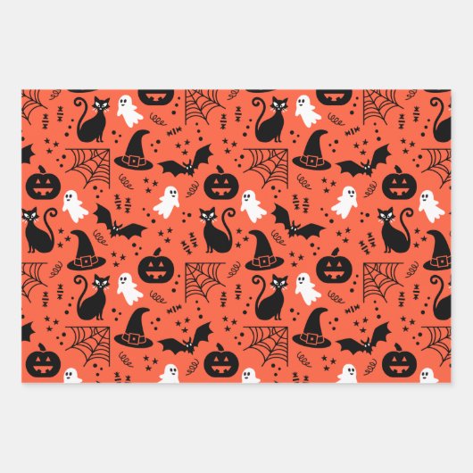 Cute Pumpkin Ghost Halloween Pattern Inpakpapier Vel (Voorkant 2)