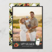 Cute Pumpkin Ghost Happy Halloween Foto Feestdagenkaart (Voorkant / Achterkant)