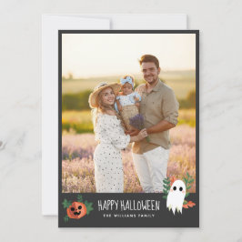 Cute Pumpkin Ghost Happy Halloween Foto Feestdagenkaart