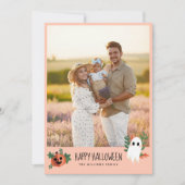 Cute Pumpkin Ghost Happy Halloween Foto Feestdagenkaart (Voorkant)