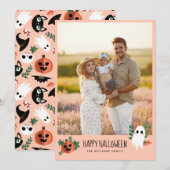 Cute Pumpkin Ghost Happy Halloween Foto Feestdagenkaart (Voorkant / Achterkant)