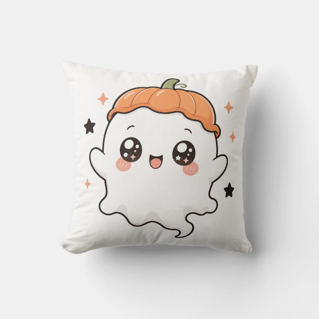 : Cute Pumpkin Ghost T-shirt Kussen (Voorkant)
