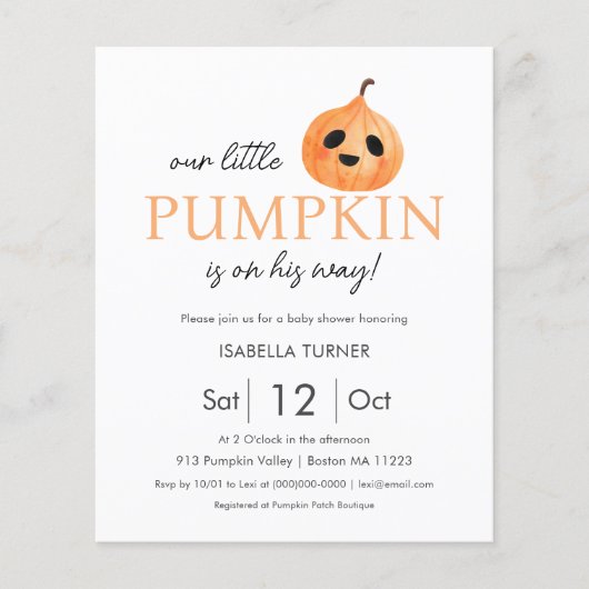 Cute Pumpkin | Halloween Baby shower (Voorkant)