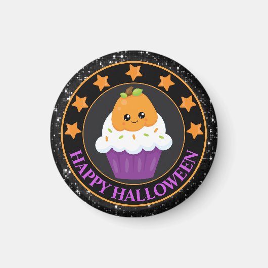 Cute Pumpkin Halloween Cupcake Magneet (Voorkant)