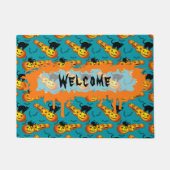 Cute Pumpkin Halloween Dusty Blue Pattern Welkom Deurmat (Voorkant)
