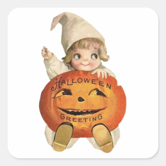 Cute  Pumpkin Halloween Greetings Baby Vierkante Sticker (Voorkant)