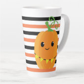 Cute Pumpkin Halloween Herfst Oranje Black Stripes Latte Mok (Rechterhoek)