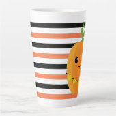 Cute Pumpkin Halloween Herfst Oranje Black Stripes Latte Mok (Voorkant)