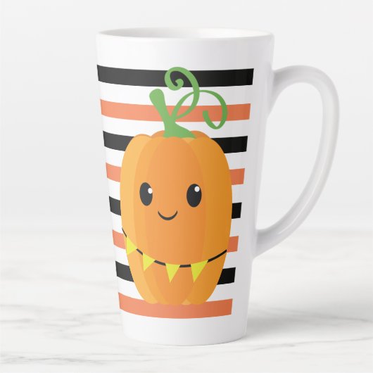 Cute Pumpkin Halloween Herfst Oranje Black Stripes Latte Mok (Rechts)