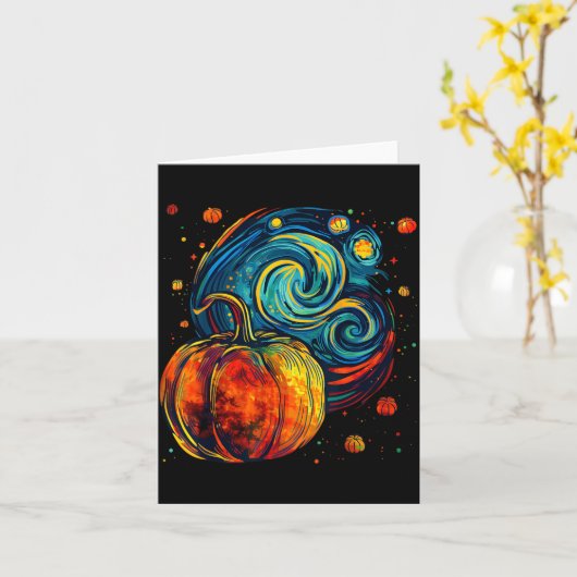 Cute Pumpkin Halloween Thanksgiving Starry Night V Kaart (Gele Bloem)