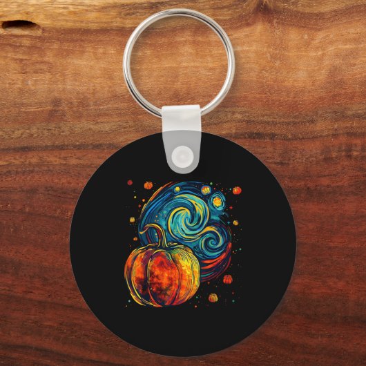 Cute Pumpkin Halloween Thanksgiving Starry Night V Sleutelhanger (Voorkant)