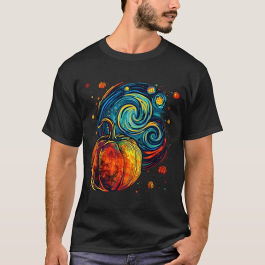 Cute Pumpkin Halloween Thanksgiving Starry Night V T-shirt (Voorkant)