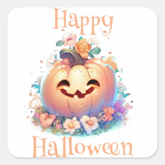 Cute Pumpkin Happy Halloween Vierkante Sticker (Voorkant)