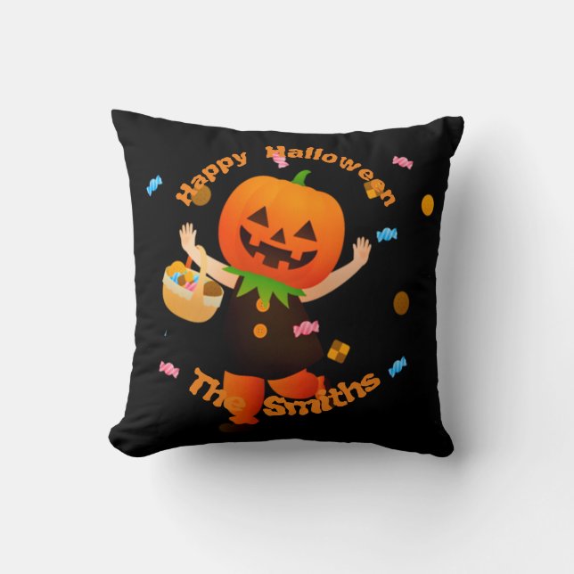 Cute Pumpkin Head Trick of Treer Halloween Kussen (Voorkant)