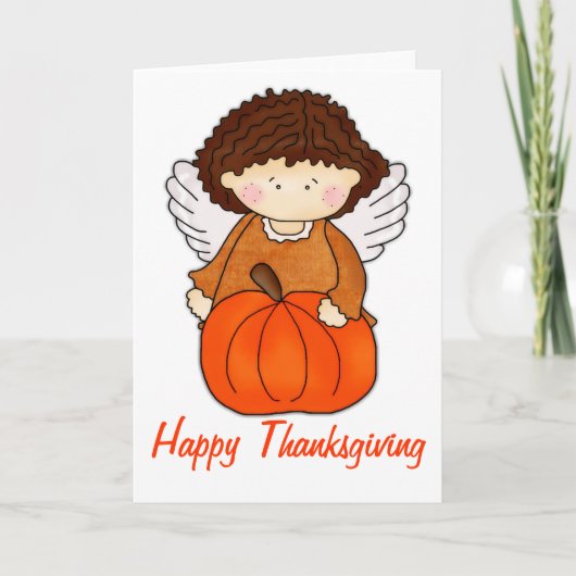 Cute Pumpkin Herfst Angel Happy Thanksgiving Kaart (Voorkant)