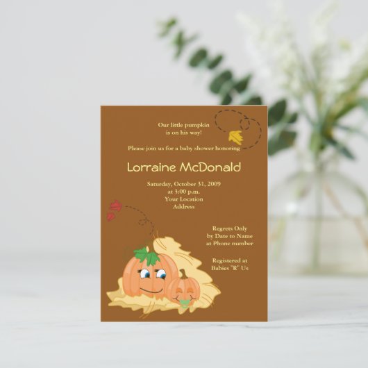 Cute Pumpkin Herfst Autumn Baby shower Uitnodiging (Staand voorkant)