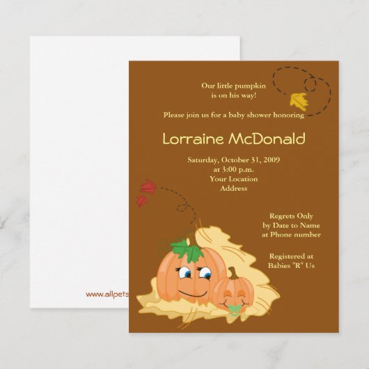 Cute Pumpkin Herfst Autumn Baby shower Uitnodiging (Voorkant / Achterkant)