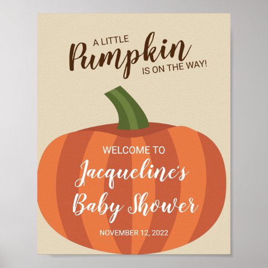 Cute Pumpkin Herfst Baby shower Welkomstteken Poster (Voorkant)