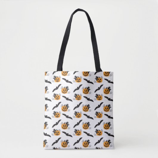 Cute Pumpkin Jack O Lantern Bat Black Sinaasappel Tote Bag (Voorkant)