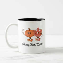 Cute Pumpkin & Leaf Fall Friends Art Tweekleurige Koffiemok