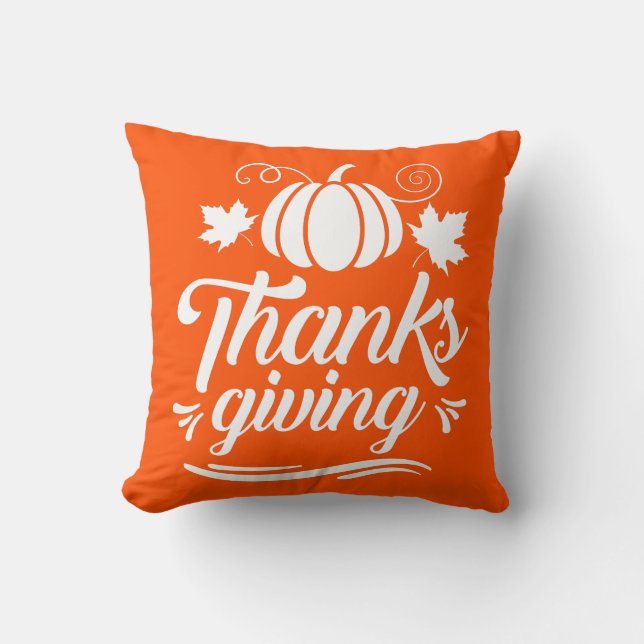 Cute Pumpkin met Text Thanksgiving Typografie Kussen (Voorkant)