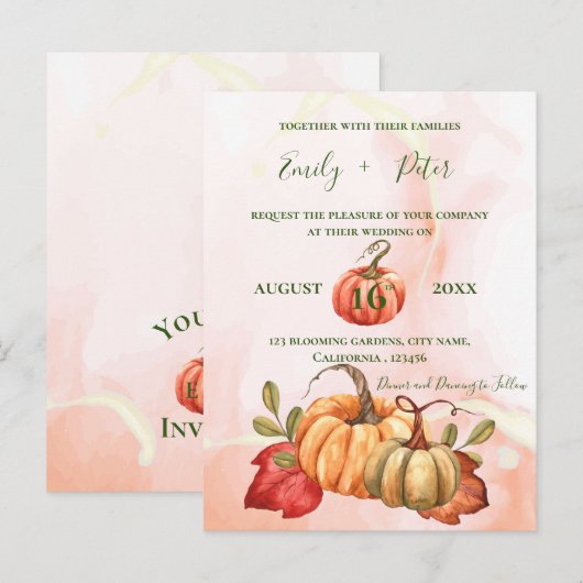 Cute Pumpkin najaar Leaves Monogram Fall Weddensch Briefkaart (Voorkant / Achterkant)