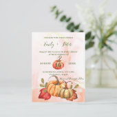 Cute Pumpkin najaar Leaves Monogram Fall Weddensch Briefkaart (Staand voorkant)