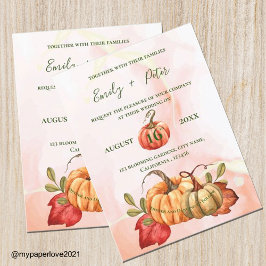 Cute Pumpkin najaar Leaves Monogram Fall Weddensch Uitnodiging Briefkaart