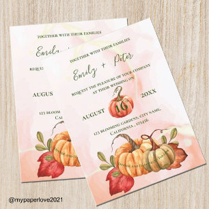 Cute Pumpkin najaar Leaves Monogram Fall Weddensch Uitnodiging Briefkaart