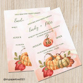 Cute Pumpkin najaar Leaves Monogram Fall Weddensch Uitnodiging Briefkaart