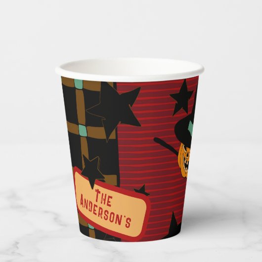 Cute Pumpkin Orange Retro Jack-o’-Lantern Witch  Papieren Bekers (Voorkant)