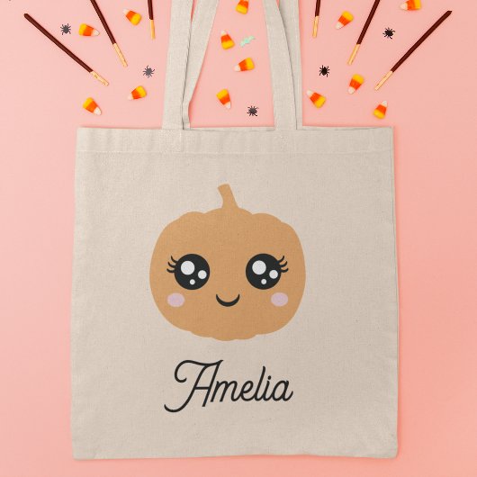 Cute Pumpkin Personalized Halloween Trick or treat Tote Bag