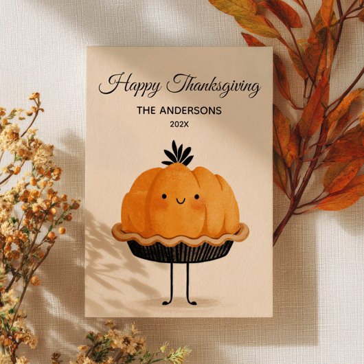 Cute Pumpkin Pie Happy Thanksgiving Minimalist Feestdagenkaart