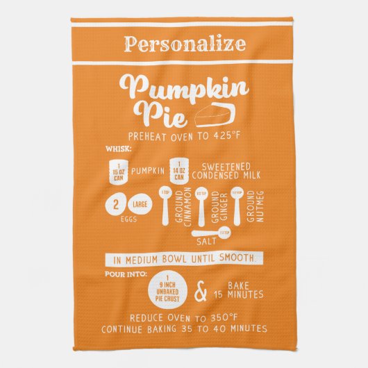 Cute Pumpkin Pie Recipe Baking Cooking Sinaasappel Theedoek (Verticaal)