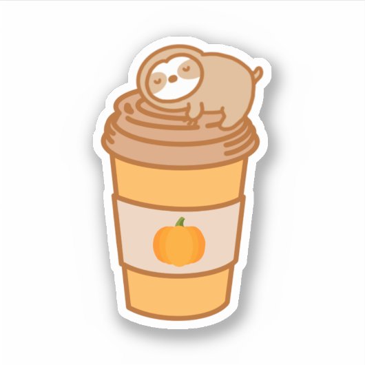 Cute Pumpkin Spice Latte Cup Sloth Sticker (Voorkant)